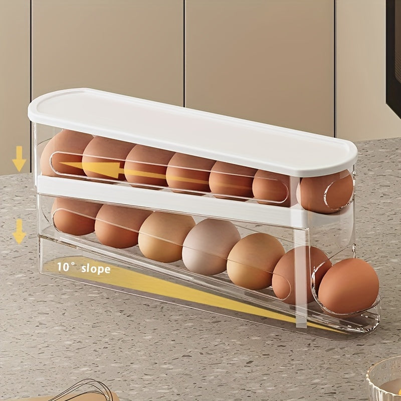 Space-Saving Double-Layer Rolling Egg Storage Box